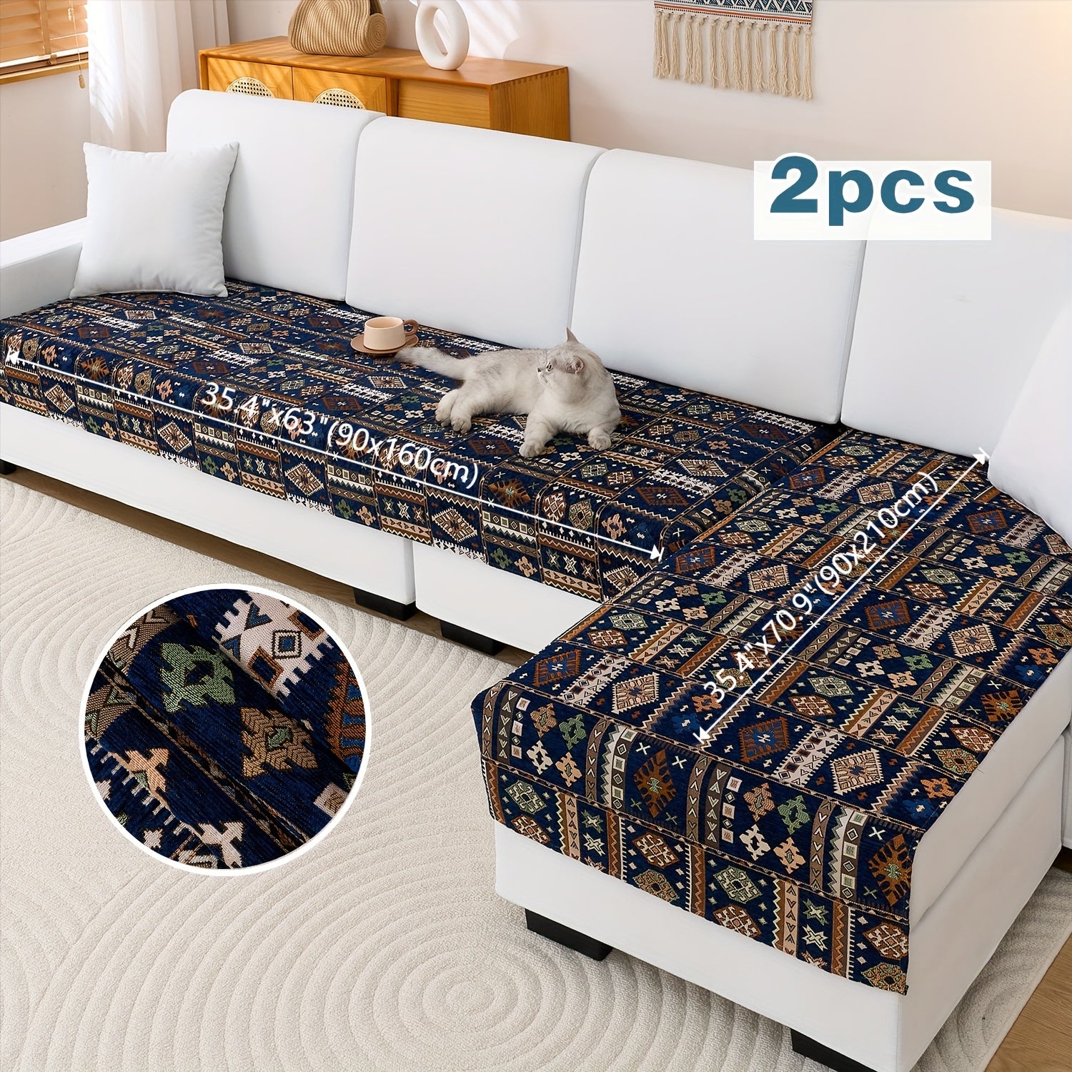 L Shape Couch Slip Cover – Cat Proof Chaise Couch Cover in Soft Linen Fabric