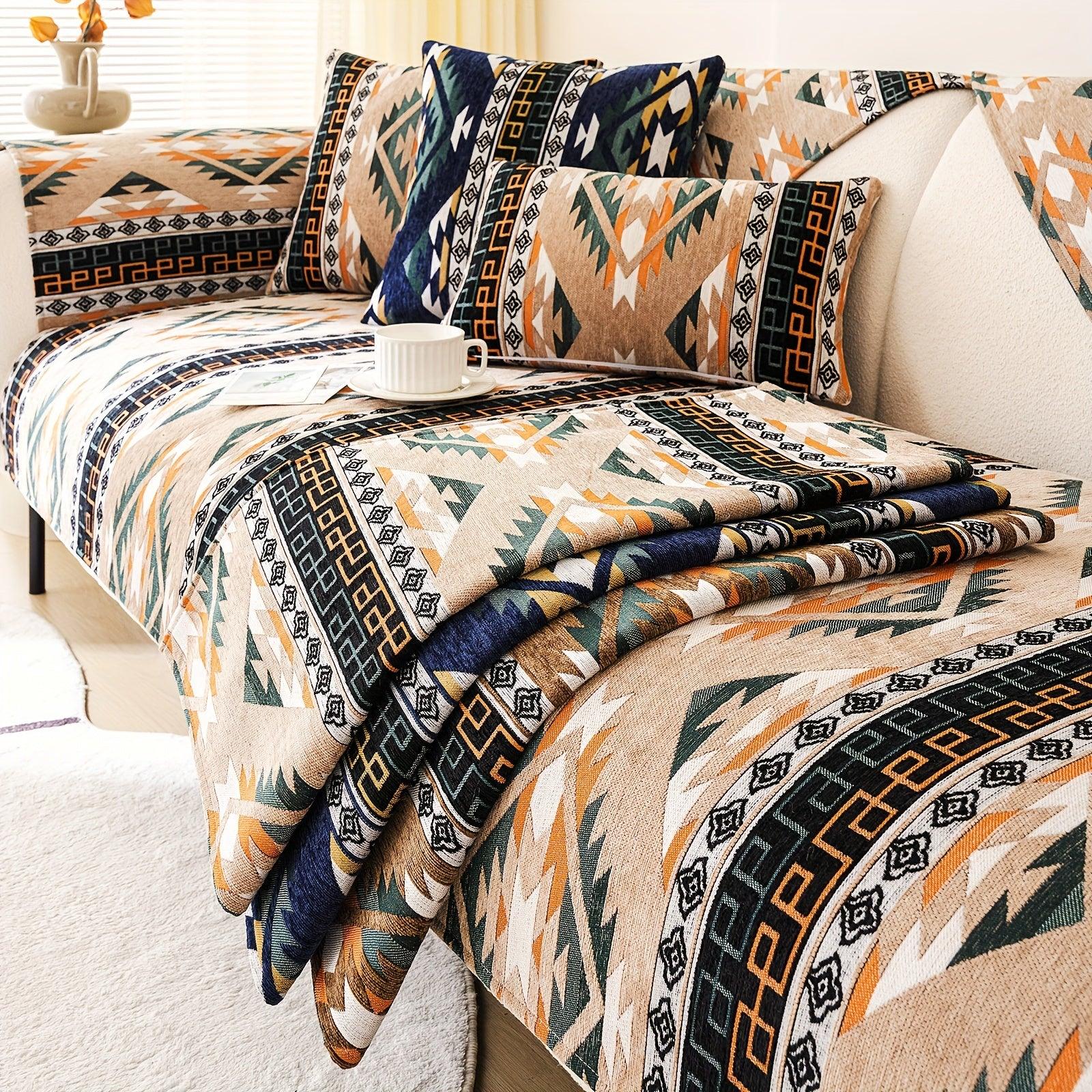 Boho Chic Sofa Slipcover, Snow Chenille Fabric, - topspet