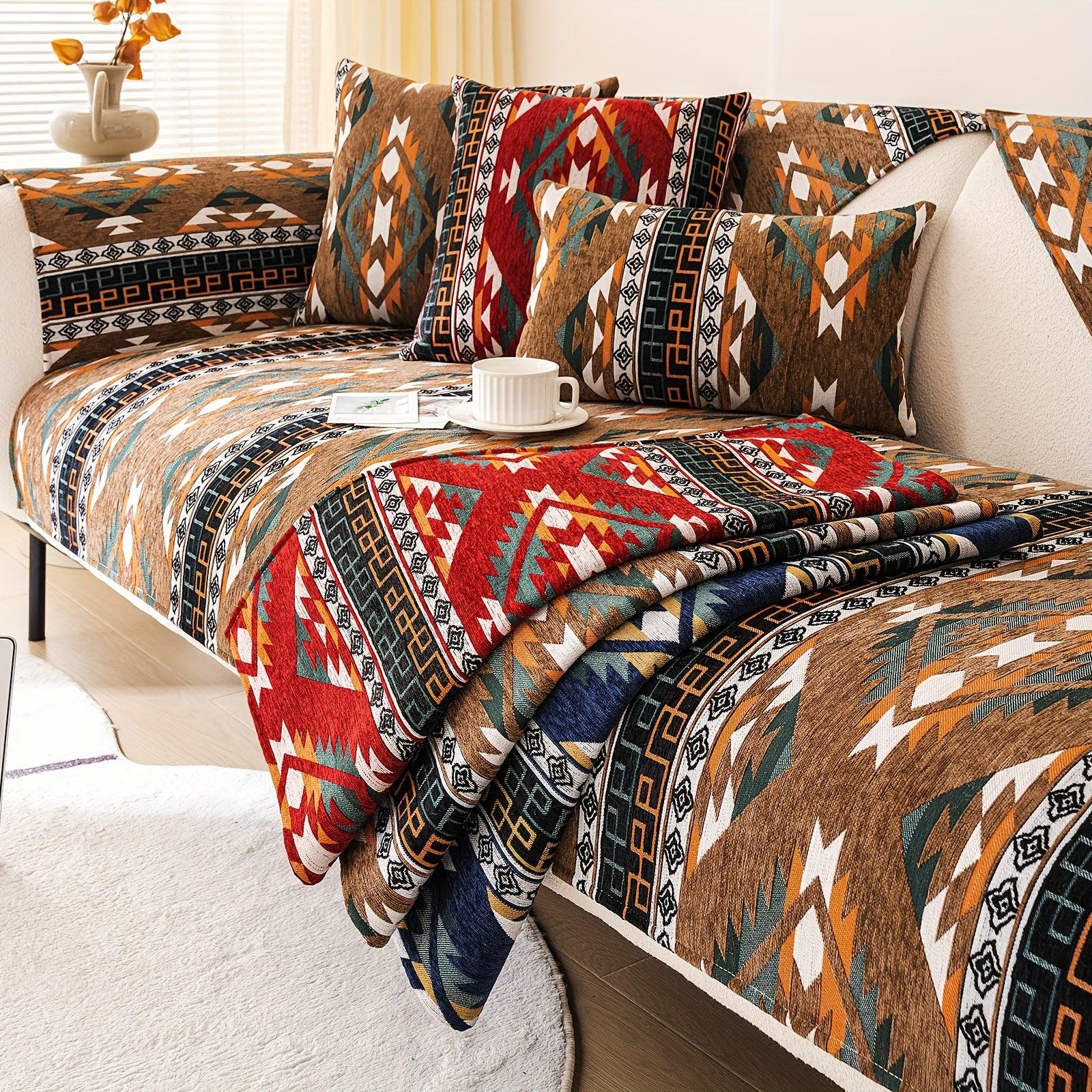 Boho Chic Sofa Slipcover, Snow Chenille Fabric, - topspet
