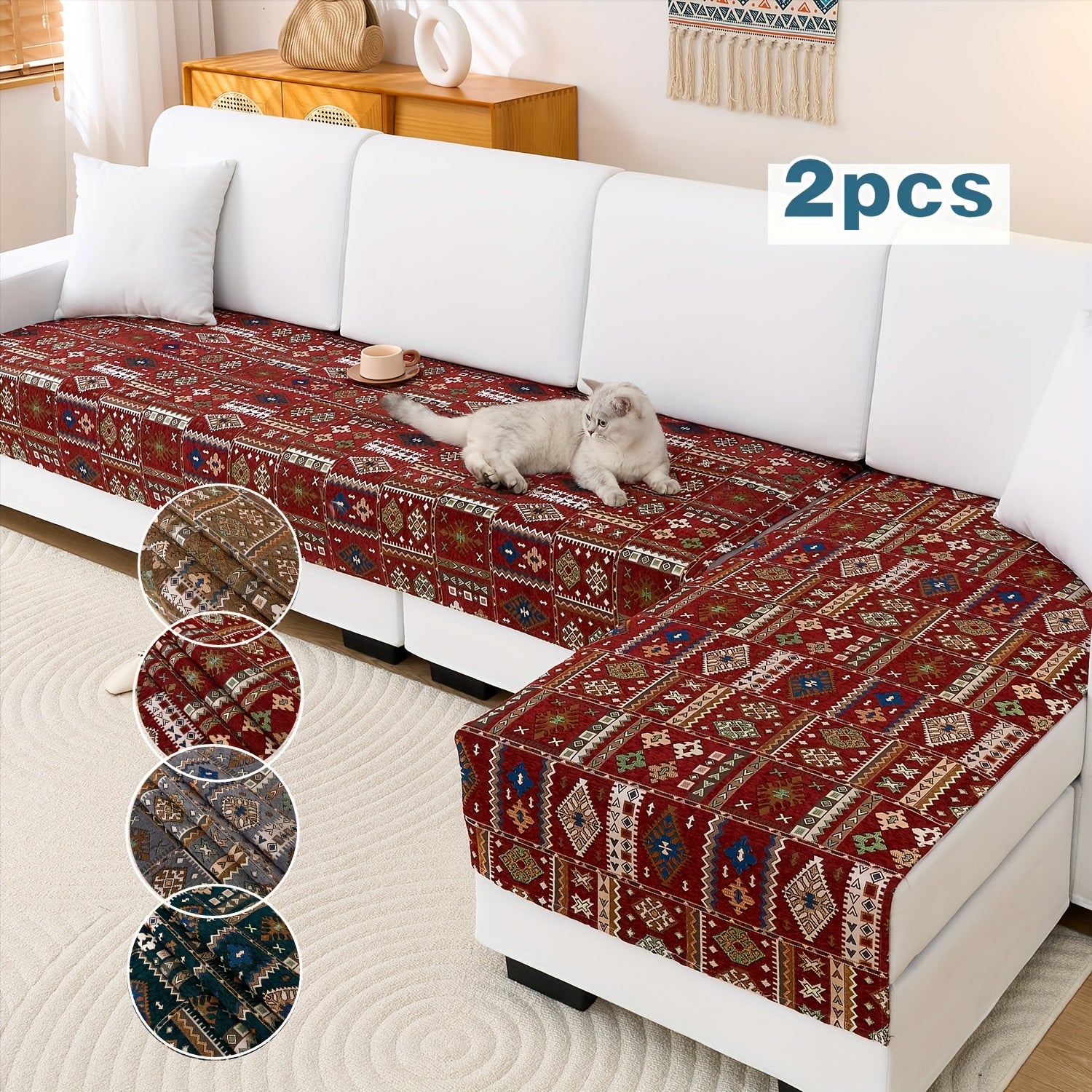 L Shape Couch Slip Cover – Cat Proof Chaise Couch Cover in Soft Linen Fabric