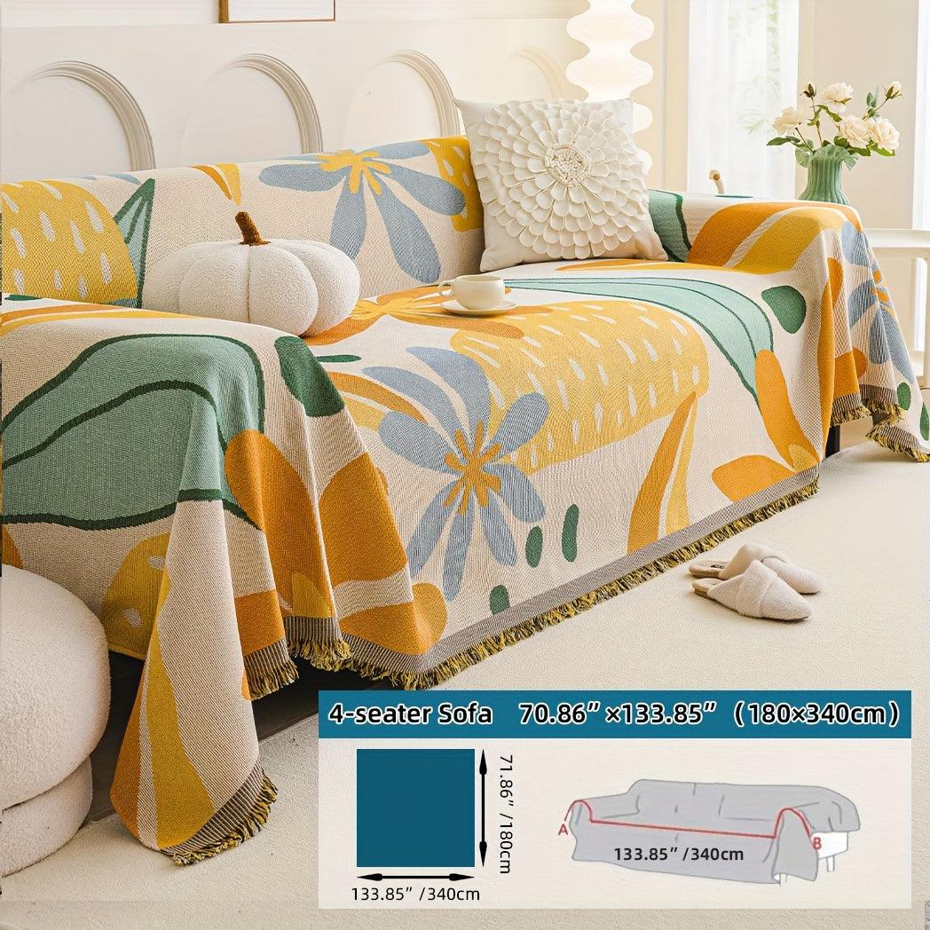 Boho Chic Colorful Sofa Cover with Tassels - All-Season Non-Slip Couch Protector - topspet