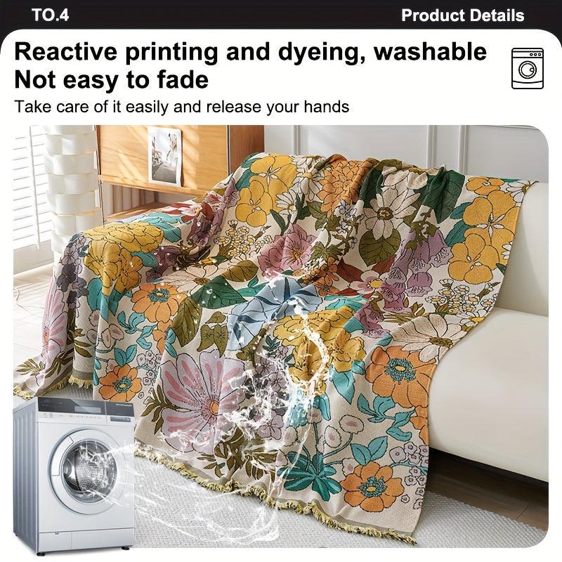 Classic Floral Pattern Sofa Throw Cover with Tassels, Washable Non-slip Multi-functional Pet-Friendly Furniture Protector for Armchairs to 4-Seater Sofas - Polyester, 350-400gsm, Season-Universal - topspet
