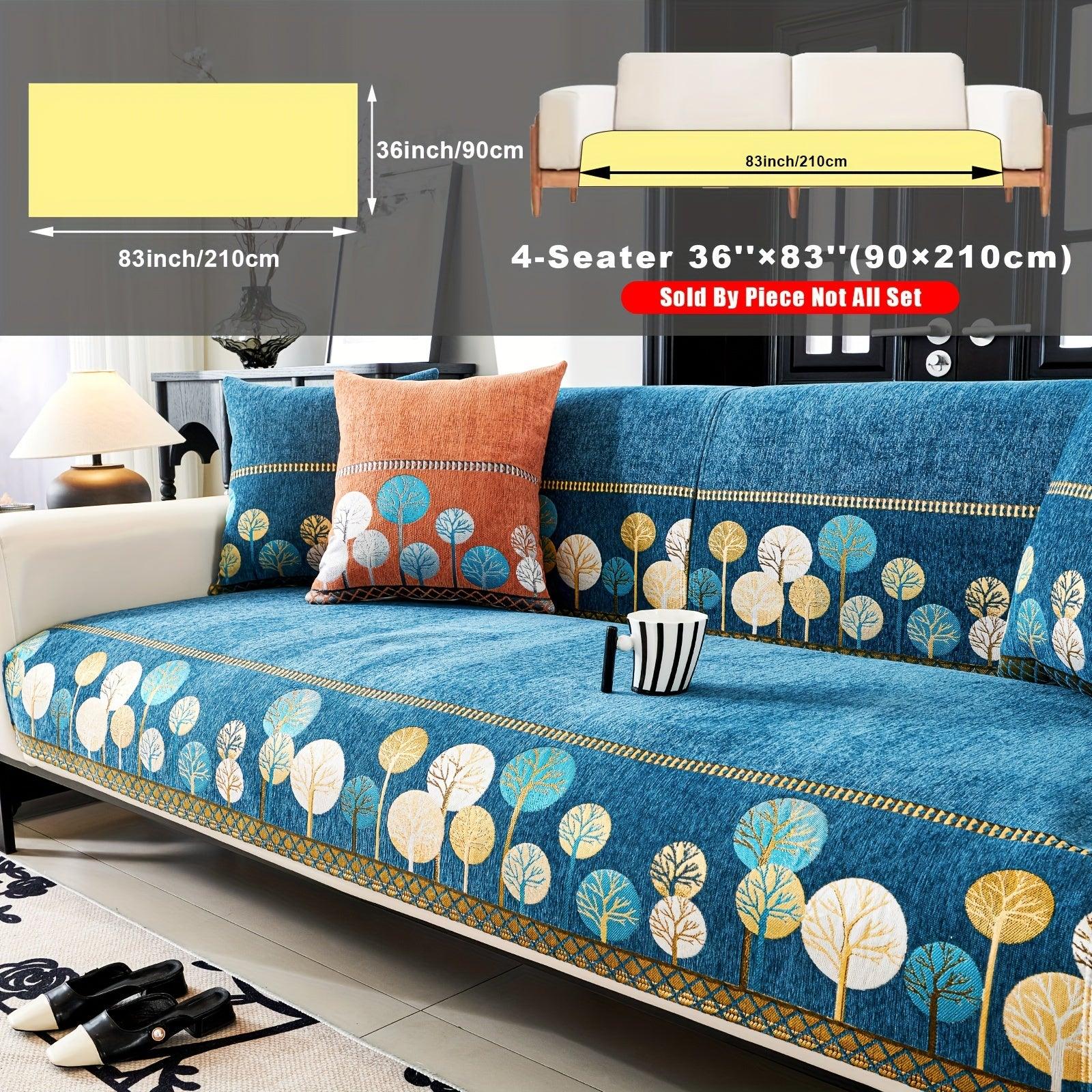 Boho Thick Chenille Fabric Sofa Cover with Tree Embroidery and Active Printing - topspet
