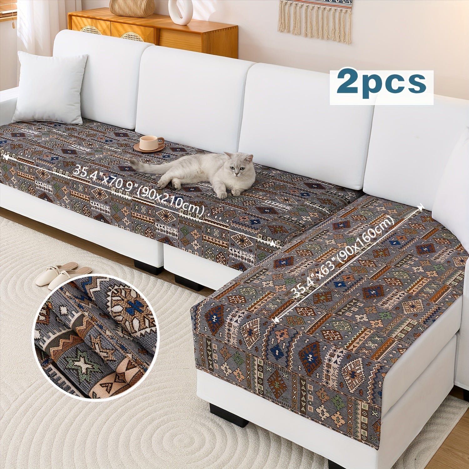 L Shape Couch Slip Cover – Cat Proof Chaise Couch Cover in Soft Linen Fabric