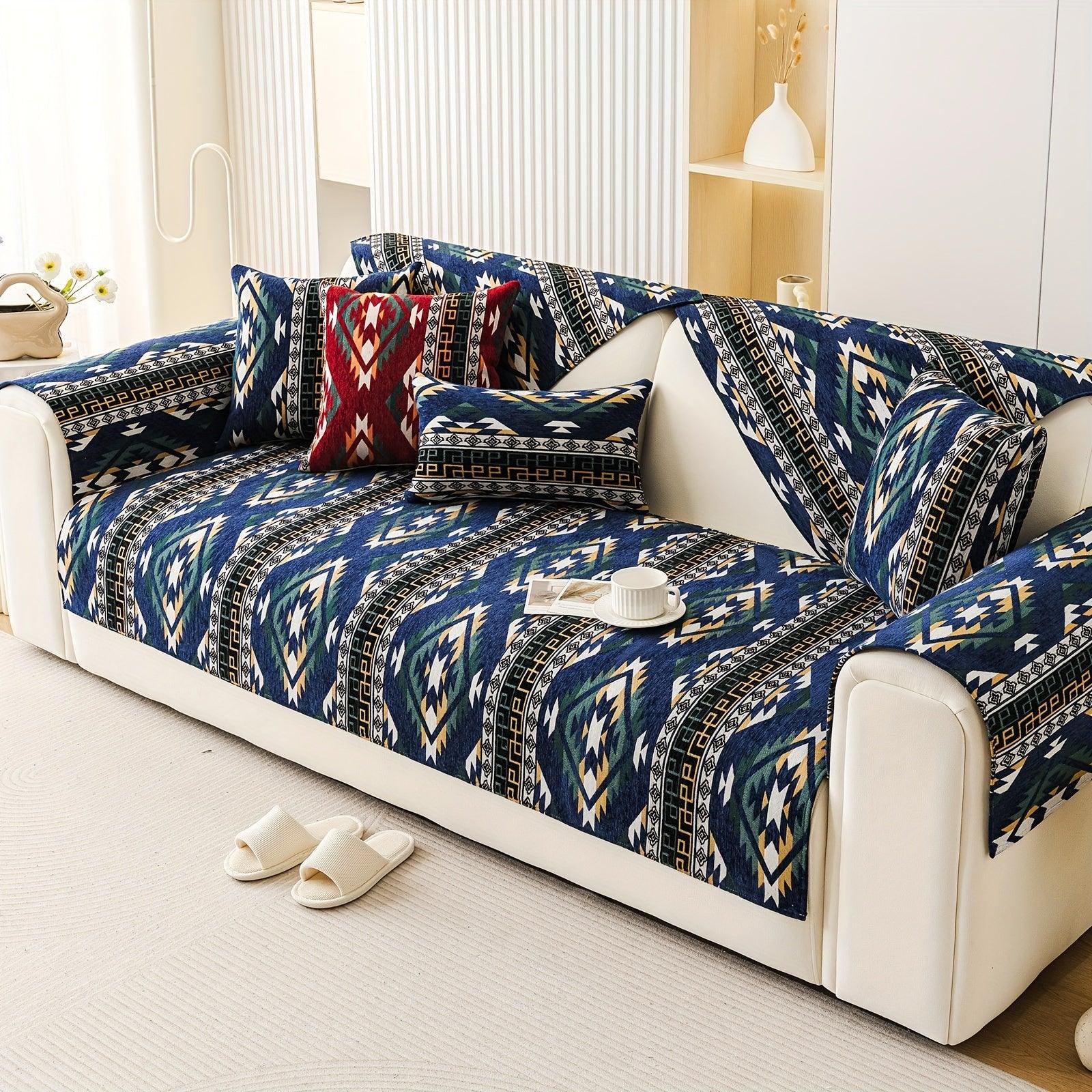 Boho Chic Sofa Slipcover, Snow Chenille Fabric, - topspet