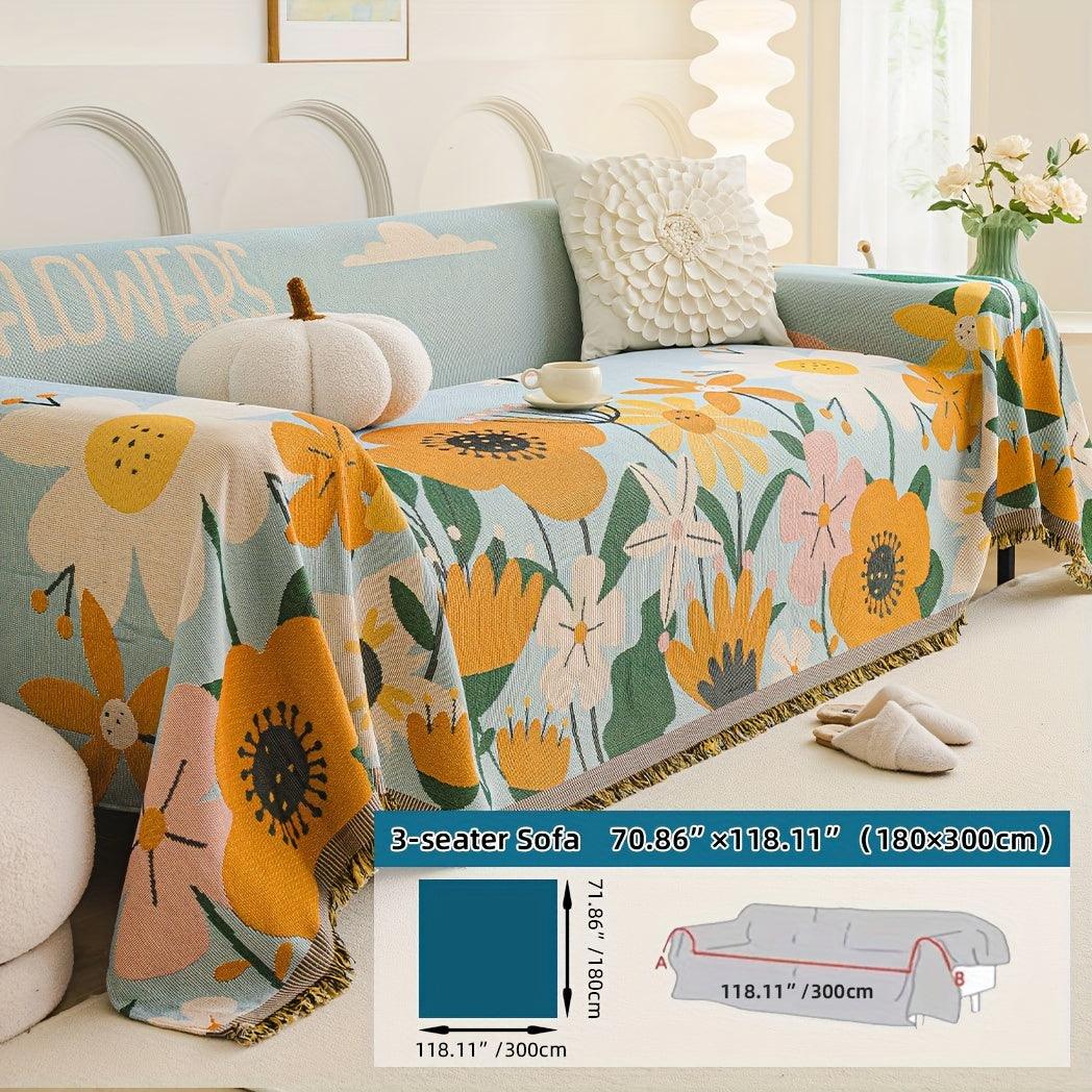 Boho Chic Colorful Sofa Cover with Tassels - All-Season Non-Slip Couch Protector - topspet