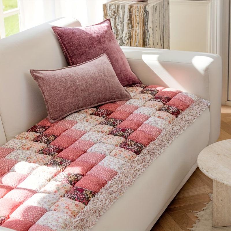Garden Style Patchwork Cotton Sofa Cover Non-Slip Thickened Pet Friendly for Loveseat and Sofa, Easy Care Hand-Stitched Couch Pad with Spot-Clean Instructions - topspet