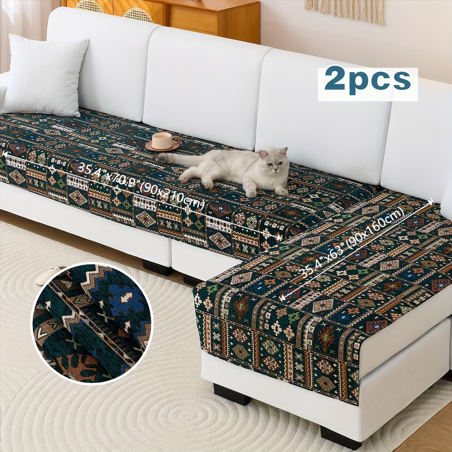 L Shape Couch Slip Cover – Cat Proof Chaise Couch Cover in Soft Linen Fabric