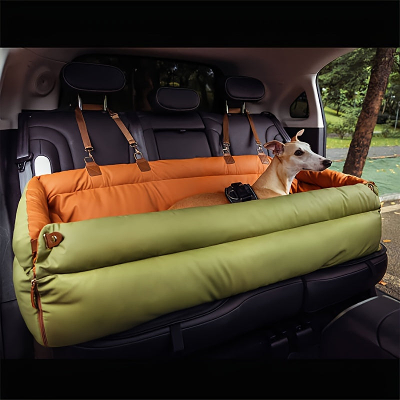 Luxury Polyester Dog Car Seat Booster, Double Seats Pet Bed with Safety Buckle