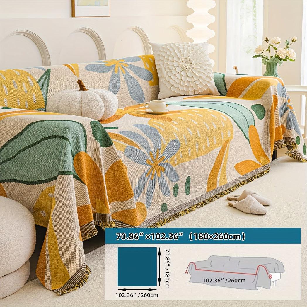 Boho Chic Colorful Sofa Cover with Tassels - All-Season Non-Slip Couch Protector - topspet