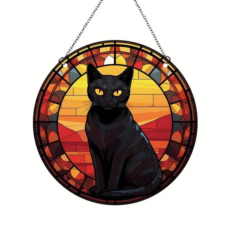 Halloween Decoration Round Acrylic Stain Hanging For Cat Lovers - topspet