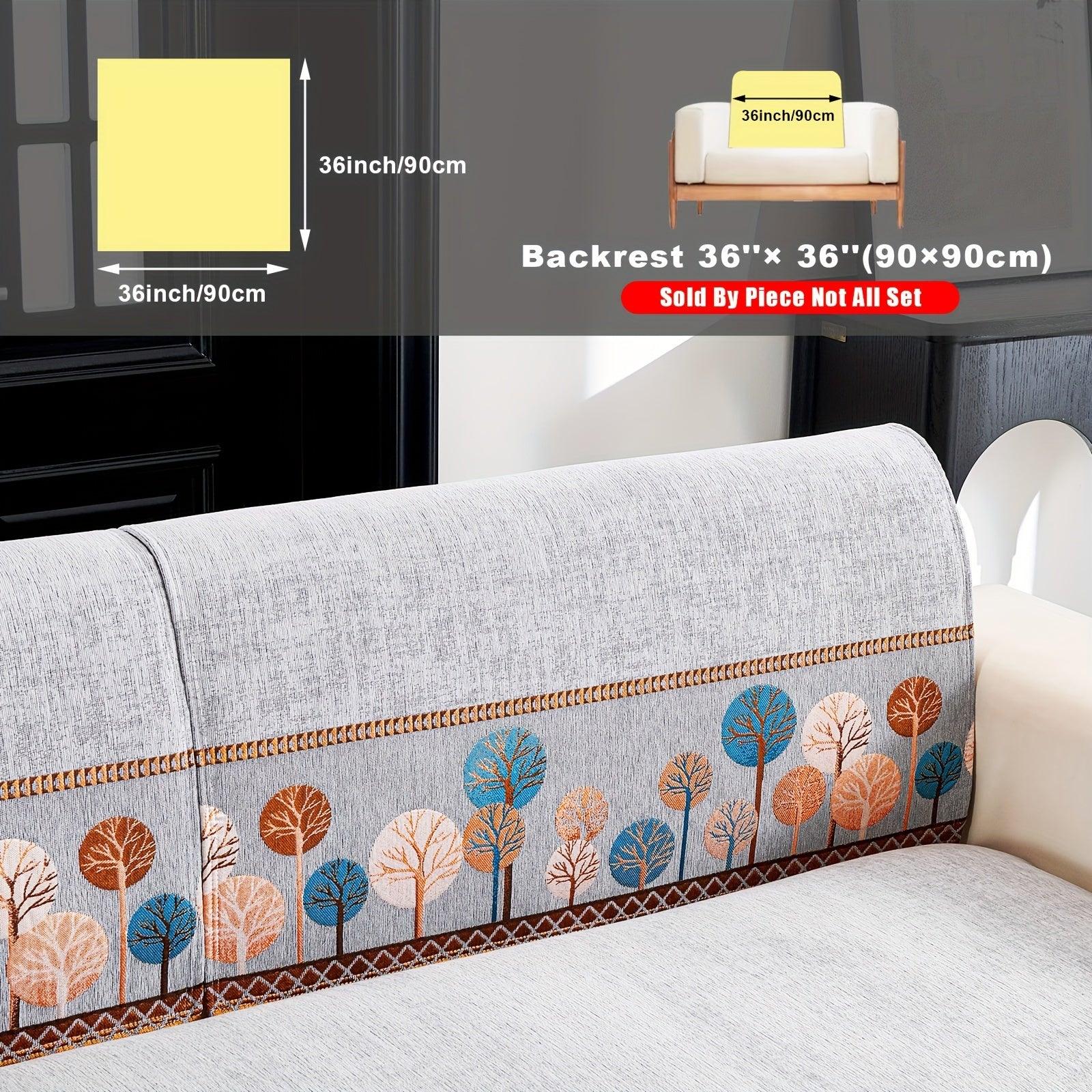 Boho Thick Chenille Fabric Sofa Cover with Tree Embroidery and Active Printing - topspet