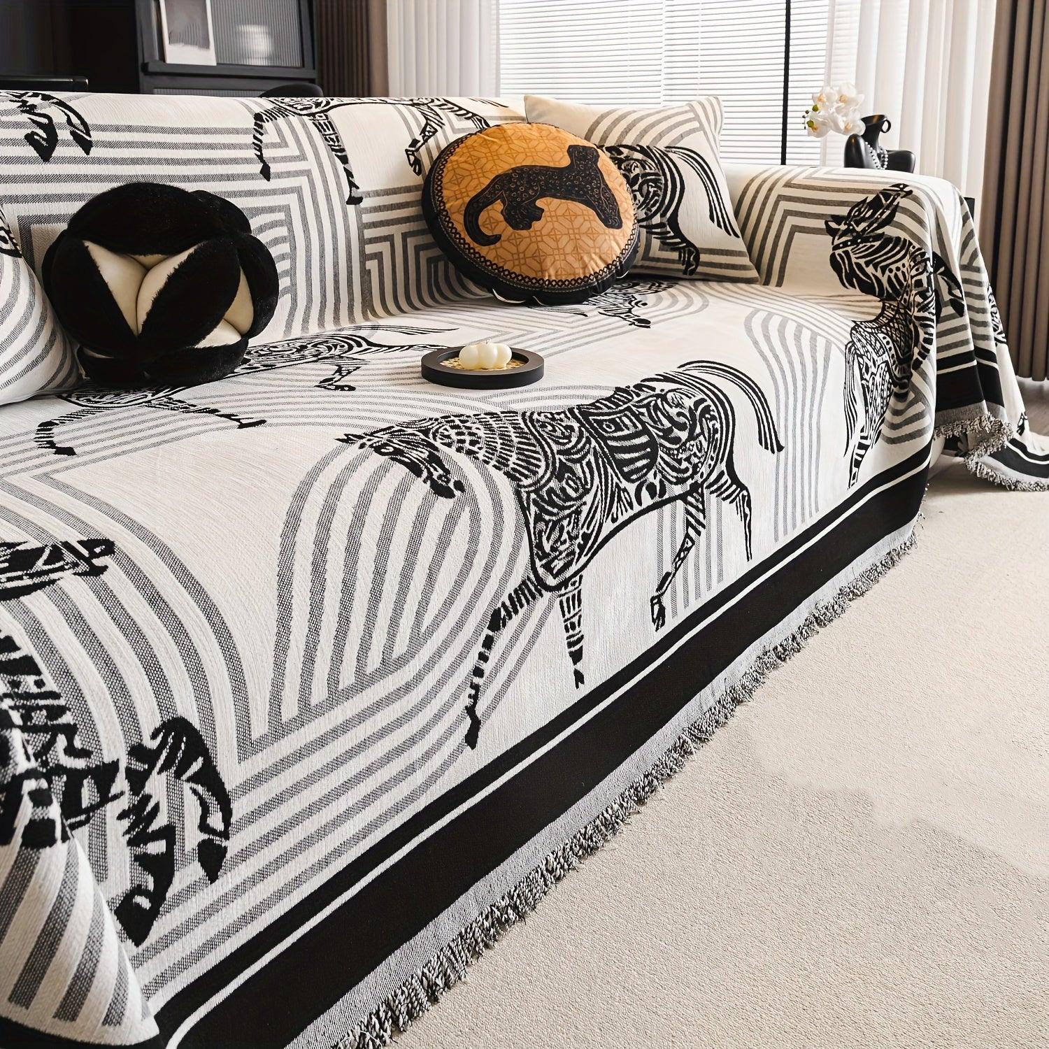 Luxurious Chenille Sofa Cover with Horse Design - Dual-Tone, Pet-Friendly & Machine Washable for Armchairs to L-Shaped Couches - Modern Home Decor Gift - topspet
