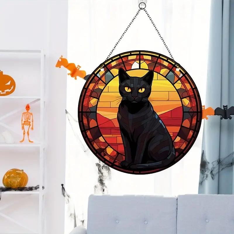 Halloween Decoration Round Acrylic Stain Hanging For Cat Lovers - topspet