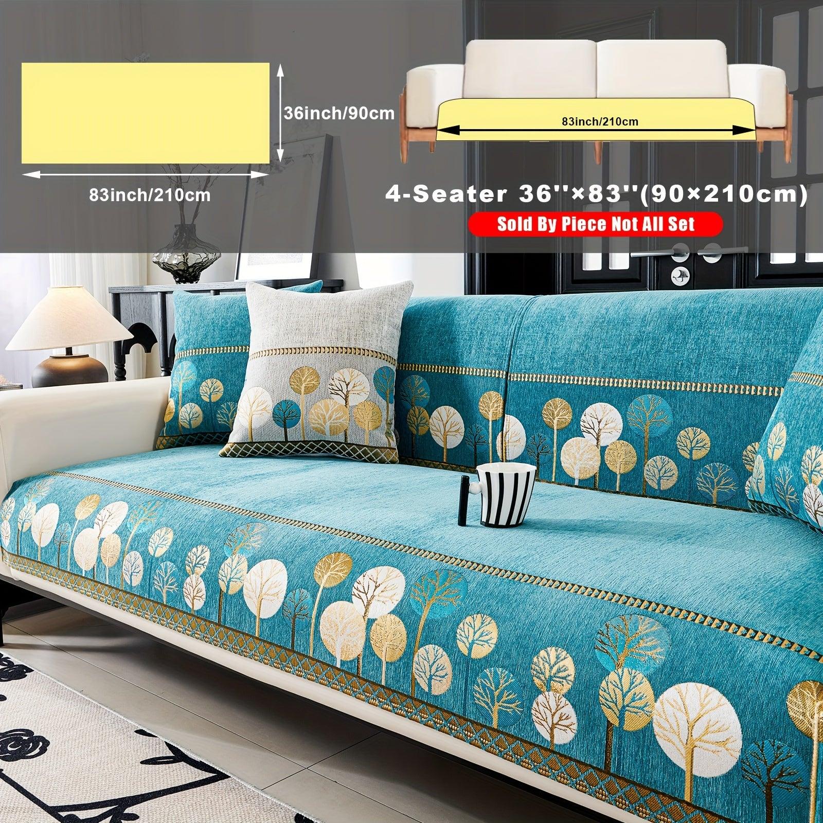 Boho Thick Chenille Fabric Sofa Cover with Tree Embroidery and Active Printing - topspet
