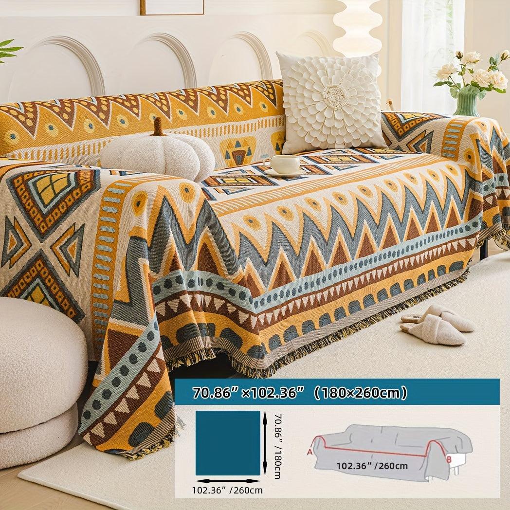 Boho Chic Colorful Sofa Cover with Tassels - All-Season Non-Slip Couch Protector - topspet
