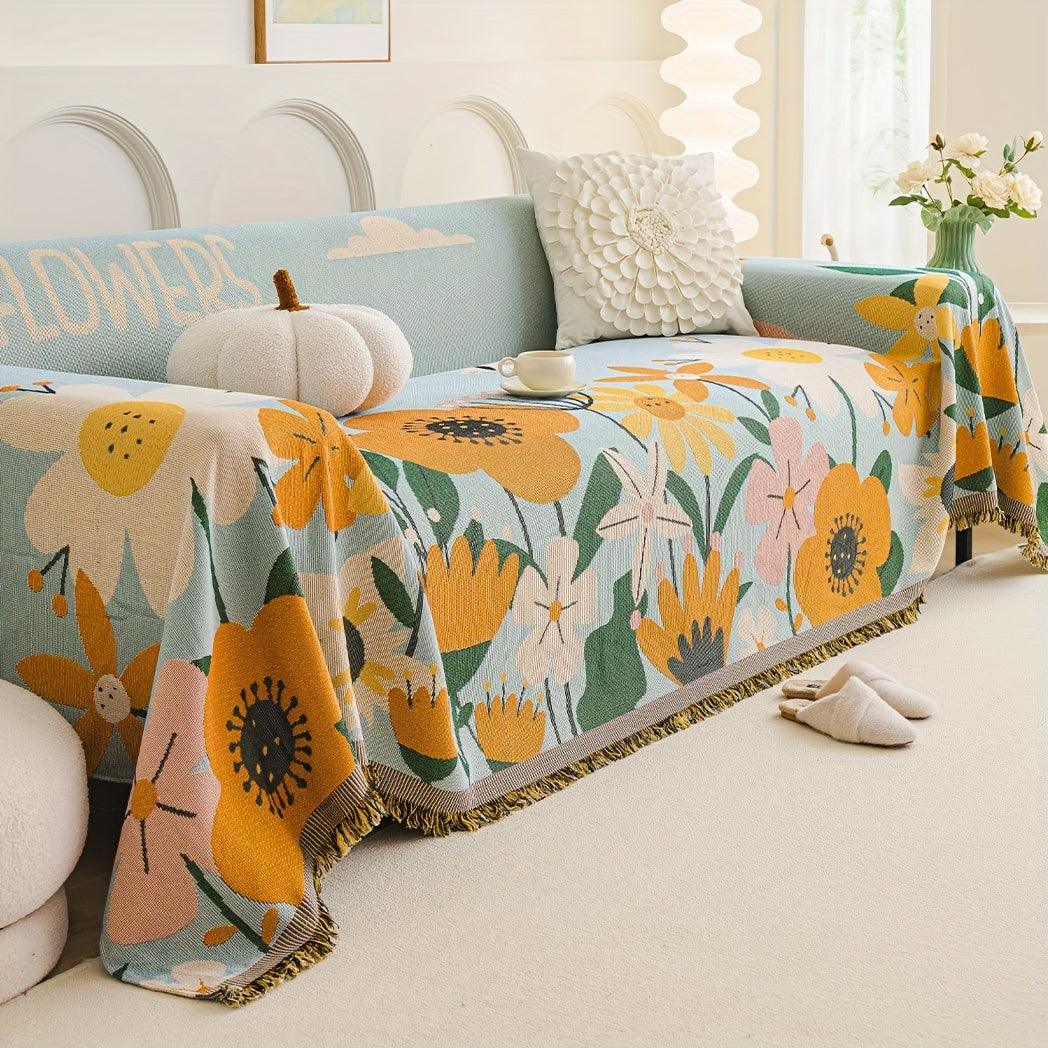 Boho Chic Colorful Sofa Cover with Tassels - All-Season Non-Slip Couch Protector - topspet