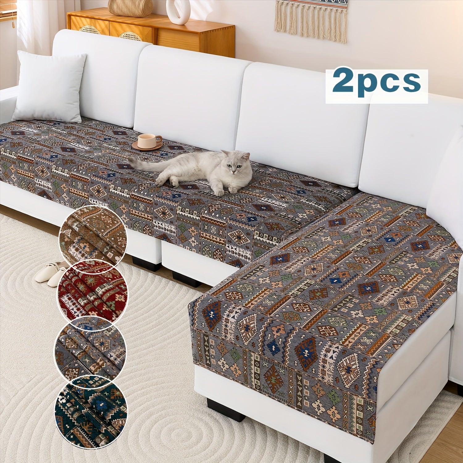 L Shape Couch Slip Cover – Cat Proof Chaise Couch Cover in Soft Linen Fabric