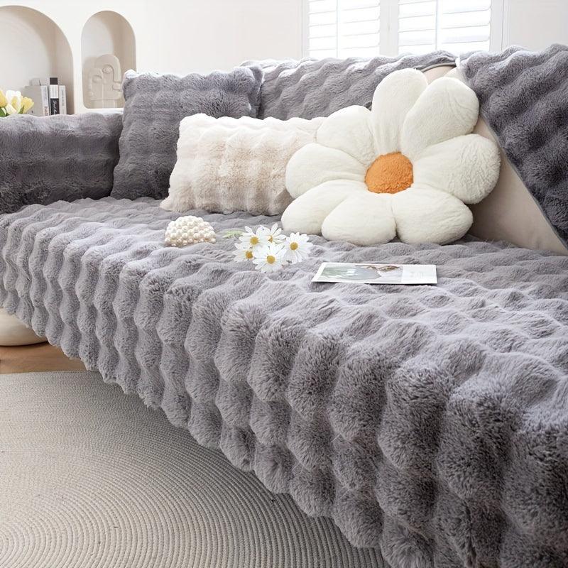 Soft & Cozy Imitation Rabbit Plush Sofa Cover - Winter Warm, Thick, Non-Slip - topspet