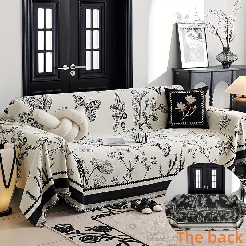 Soft & Cozy Chenille Reversible Sofa Cover Blanket - Double-Sided Retro Design - topspet