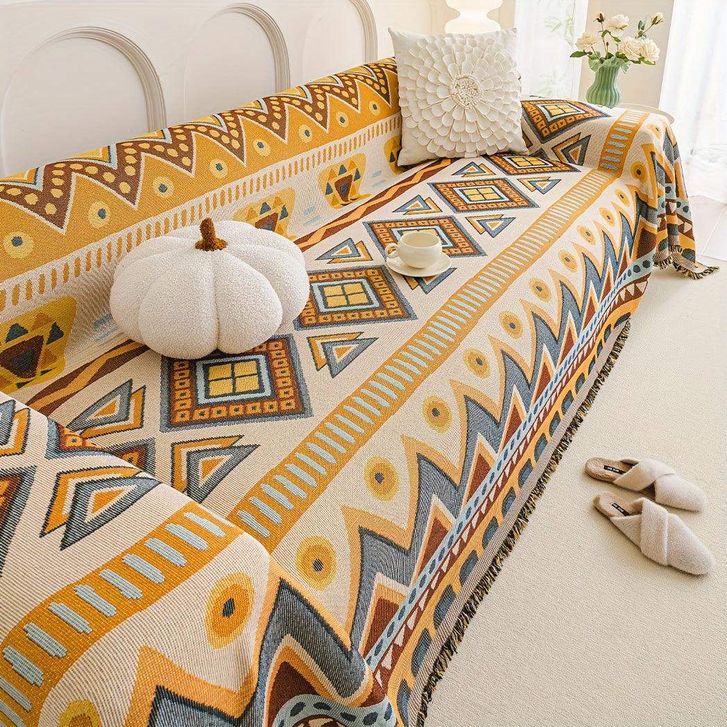 Boho Chic Colorful Sofa Cover with Tassels - All-Season Non-Slip Couch Protector - topspet