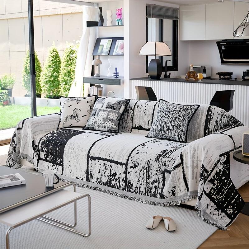 Luxury European-Style Slipcover, Minimalist Non-slip Sofa Cover, Modern Pattern Throw Blanket, Machine Washable, Furniture Protector From Pets For Bedroom - topspet