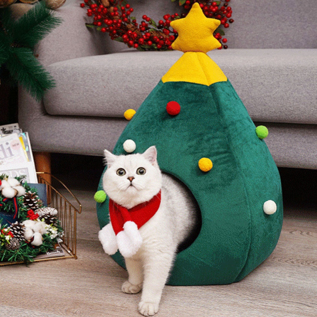 Cosy Warm Christmas Tree Cat Bed