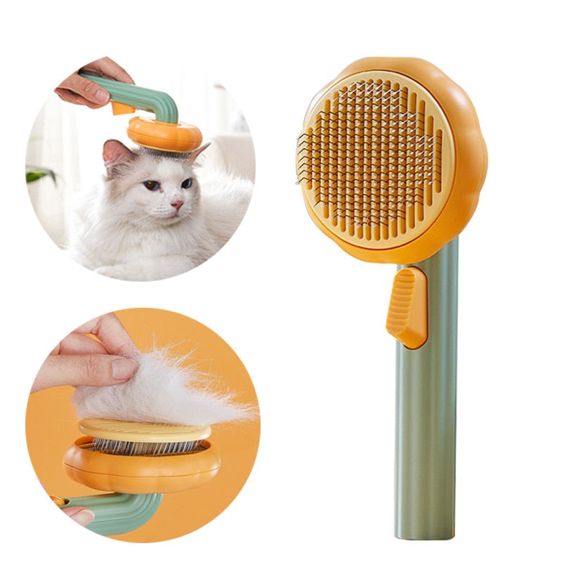 Pumpkin Cat Brush Self Cleaning Slicker Comb - topspet