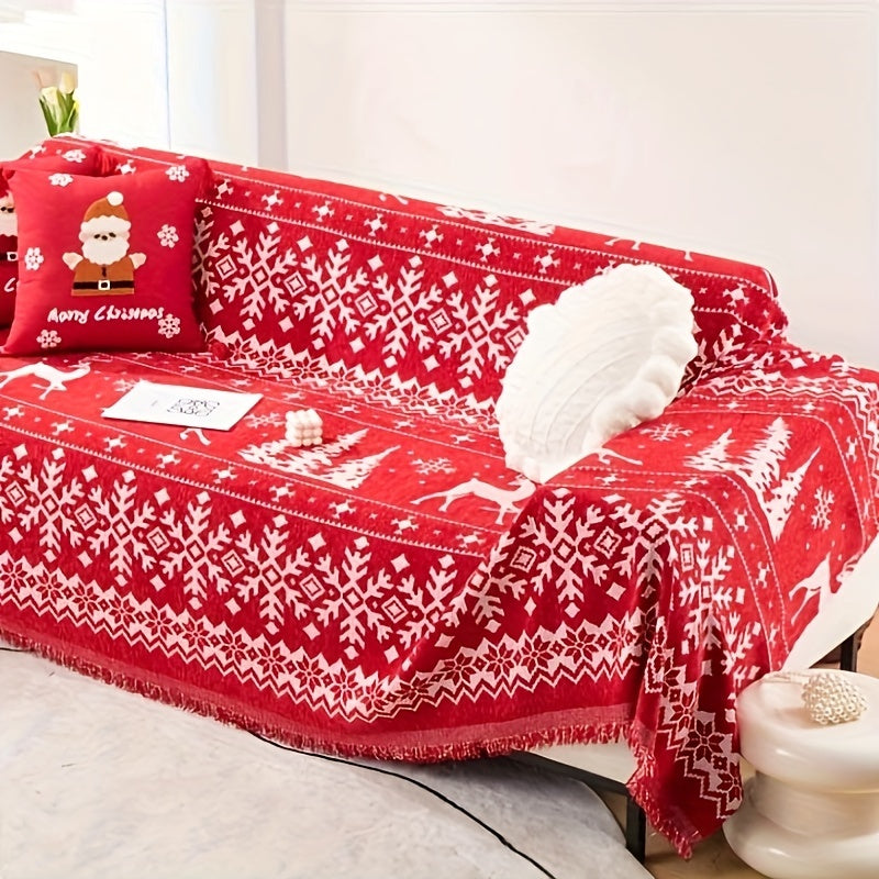 Festive Red Christmas Sofa Cover - Suitable for 1-4 Seat Sofas