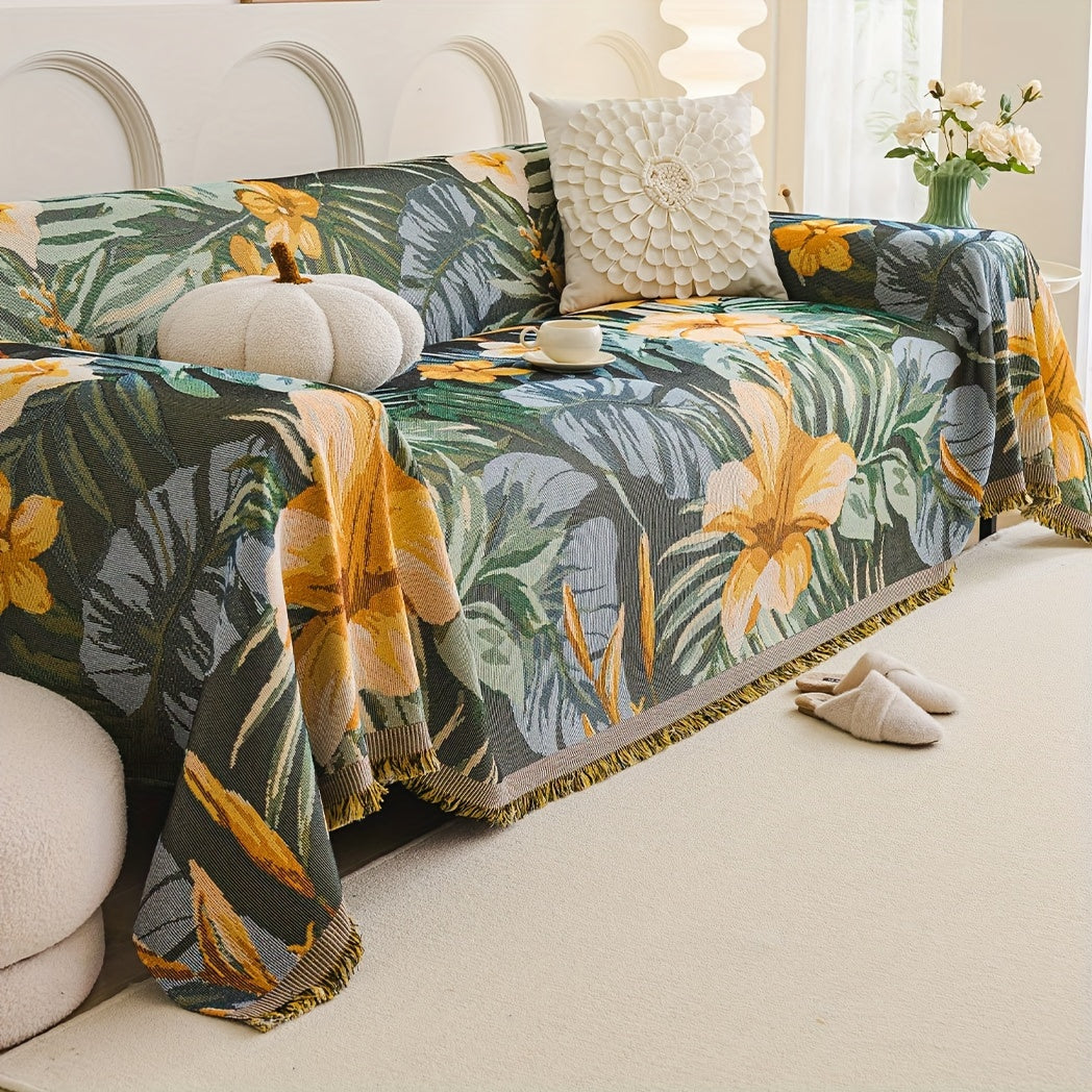 Boho Chic Colorful Sofa Cover with Tassels - All-Season Non-Slip Couch Protector