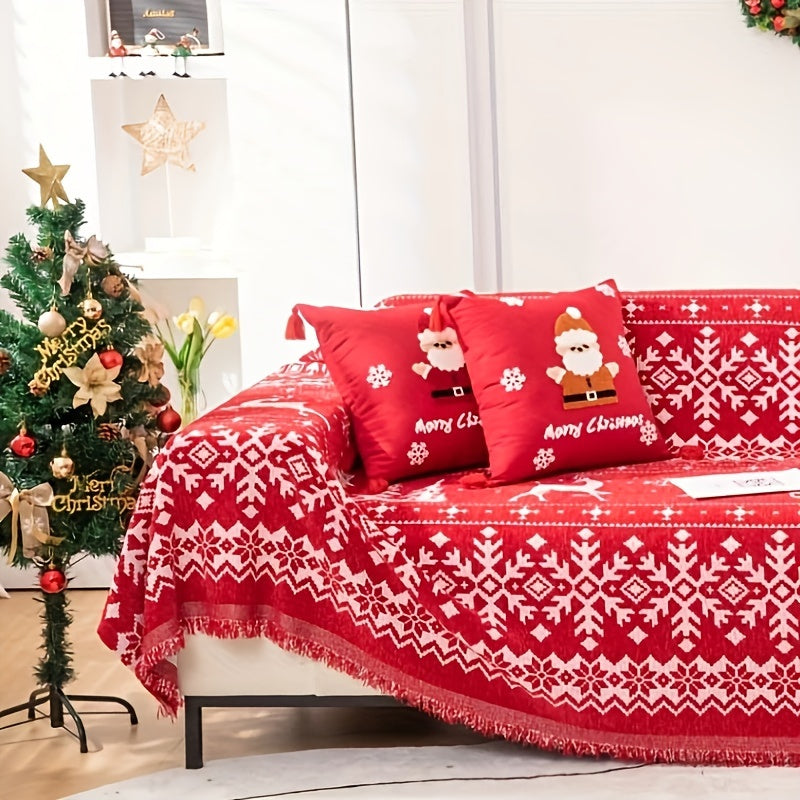 Festive Red Christmas Sofa Cover - Suitable for 1-4 Seat Sofas