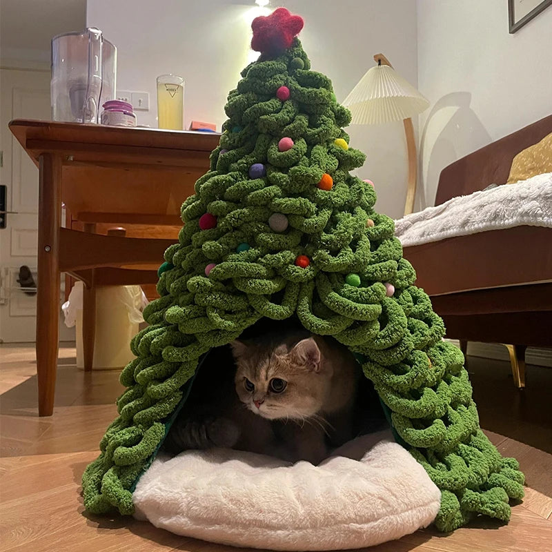 DIY Christmas Tree Cat Nest Homemade Cathouse - topspet