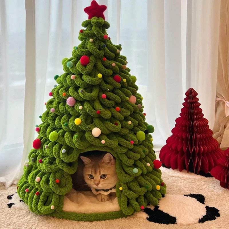 DIY Christmas Tree Cat Nest Homemade Cathouse - topspet