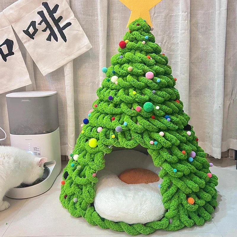 DIY Christmas Tree Cat Nest Homemade Cathouse - topspet