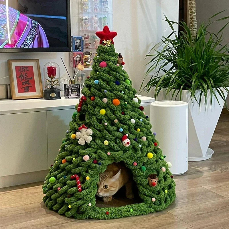 DIY Christmas Tree Cat Nest Homemade Cathouse - topspet