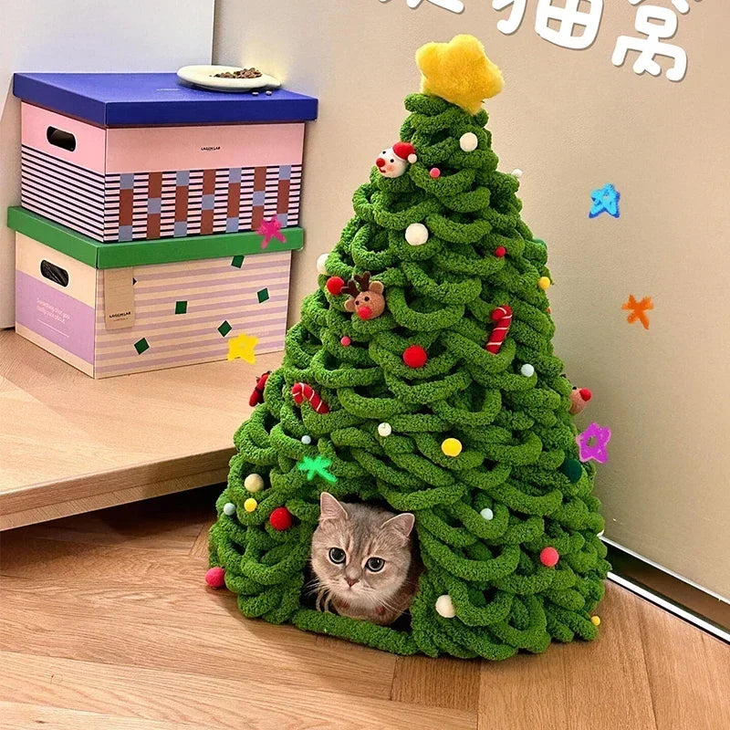 DIY Christmas Tree Cat Nest Homemade Cathouse - topspet