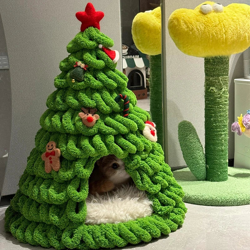 DIY Christmas Tree Cat Nest Homemade Cathouse - topspet