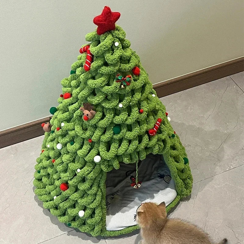 DIY Christmas Tree Cat Nest Homemade Cathouse - topspet