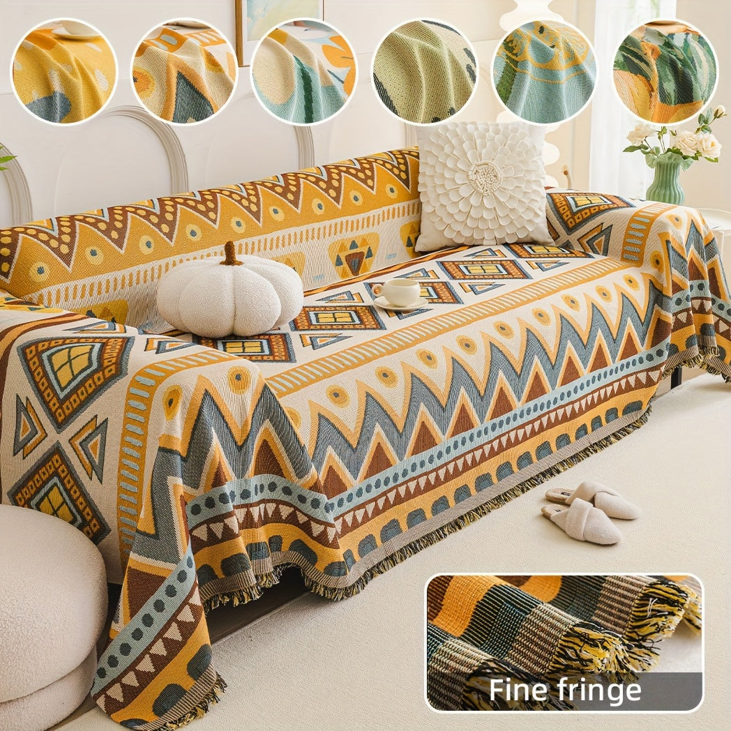 Boho Chic Colorful Sofa Cover with Tassels - All-Season Non-Slip Couch Protector - topspet