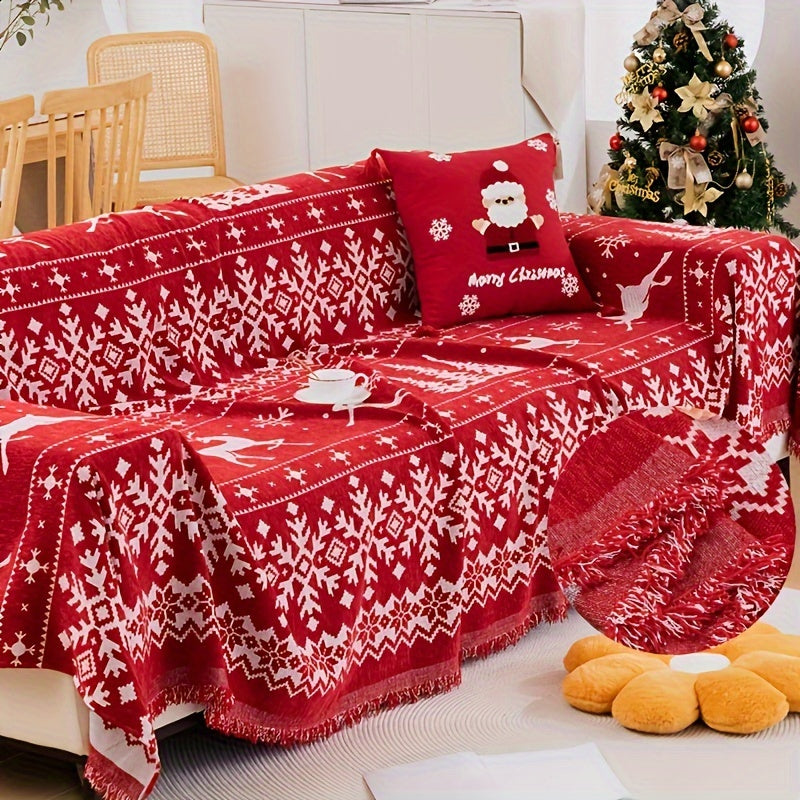 Festive Red Christmas Sofa Cover - Suitable for 1-4 Seat Sofas