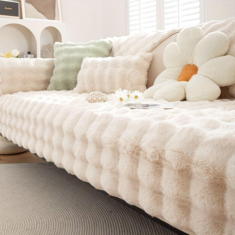 Soft & Cozy Imitation Rabbit Plush Sofa Cover - Winter Warm, Thick, Non-Slip