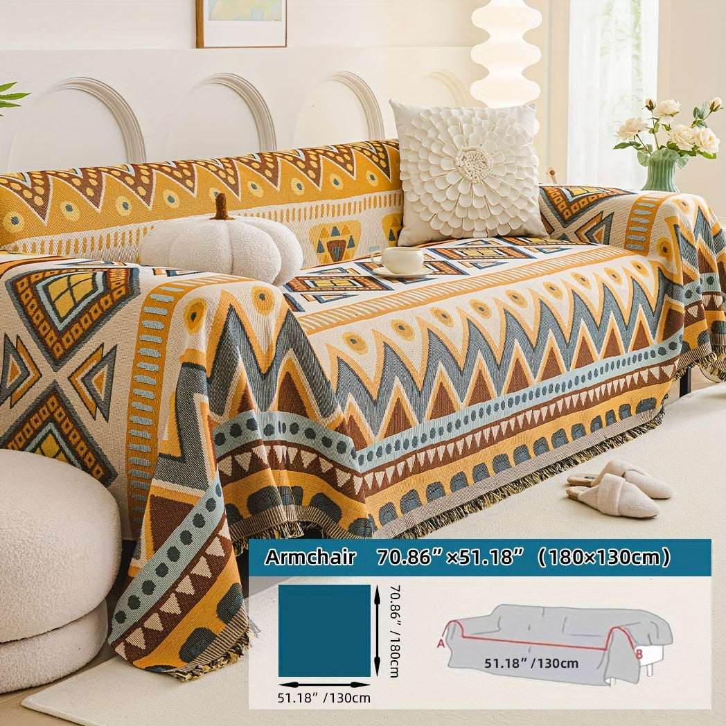 Boho Chic Colorful Sofa Cover with Tassels - All-Season Non-Slip Couch Protector - topspet